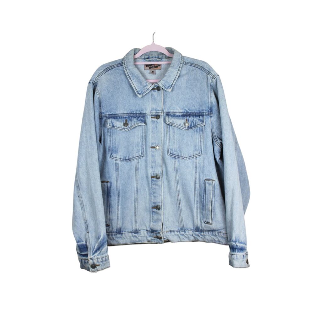 Mens Truth Theory‎ Blue Denim Heavy Long Sleeve Button up Jean Jacket Size XL